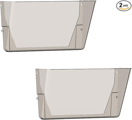 Gawerk Clear Acrylic Single Pocket, Plastic Hanging Wall Mount File Holder for Office Home (Gray, 2 Pack)