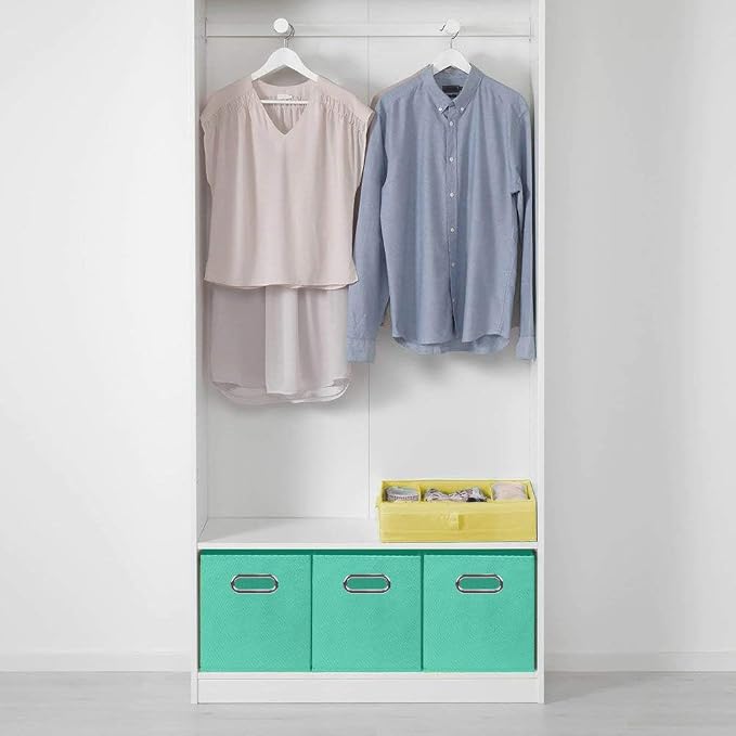 ShellKingdom Storage Bins, Foldable Fabric Storage Cubes with Metal Handle | Cloth Storage Organizer Drawer For Closet And Toys, 11 X 10.5 X 10.5 INCH, 6 Pack (Mint Green)