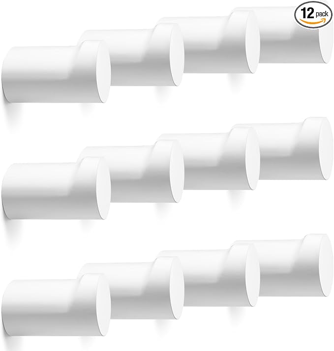 bsdonte 12 Pack Wood Wall Hooks, Modern Decorative Coat Hooks Wall Mounted, Handmade White Hat Hooks Heavy Duty Entryway Wall Hangers for Hanging Towels Robes Purses (White)