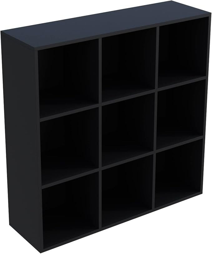 OSCHF 9-Cube Storage Shelf Bookcase, Black | Wooden 3-Tier Open Bookshelf, Fits 11×11" Bins, Vertical or Horizontal Use, Full Back Panels, For Home Office