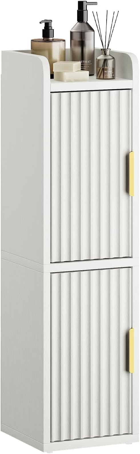 Yoobure Small Bathroom Storage Cabinet - Corner Floor Cabinet with 2 Doors & Adjustable Shelves, Narrow Slim Toilet Paper Cabinets, Skinny Bathroom Organizer for Small Space, 7.9" D x 7.9" W, White