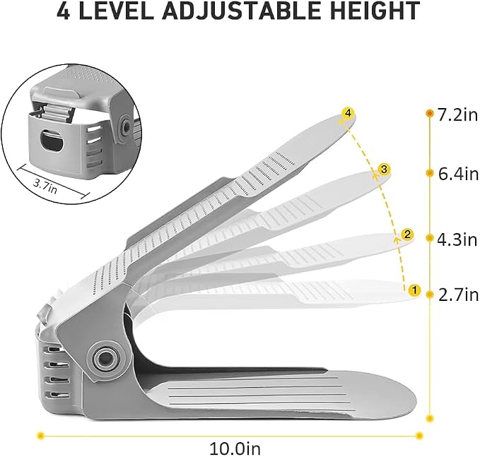 NVGSN Shoe Slots Organizer 20Pack,Shoe Stacker,Closet Space Saver 50%,Grey | 4 Levels Adjustable shoe Organizer for Closet,shoe Storage Holder,Thickening Double Layer stacking,shoe dividers for shelves