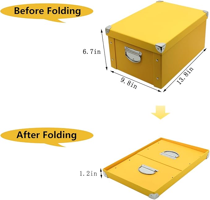 GUOZI Collapsible Storage Box, Decorative Memory Box with Lid & Metal Reinforced Corners, Cardboard File Bin with Handles, Organizer Gift Box for Keepsake Toy Photos Office Nursery Wardrobe Bookshelf