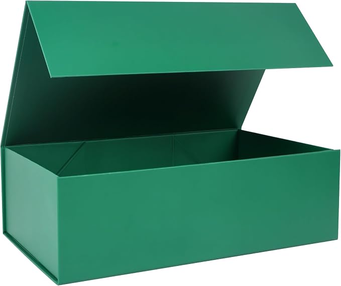 LFBOX Green Christmas Gift Box with Magnetic Lids 1 Pack | Large Bridesmaid Groomsman Proposal Boxes,13.8x8.3x4.4 in, Collapsible Rectangle Storage Box