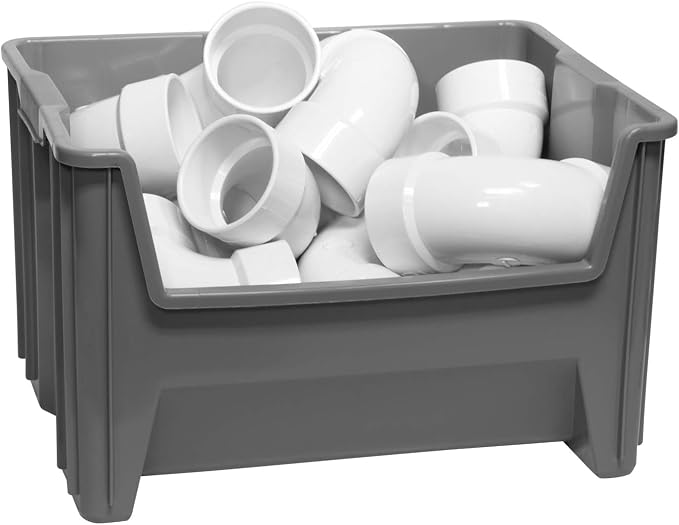 Akro-Mils 13017 Stak-N-Store Stackable Storage Bins, Heavy Duty Garage Storage Containers, Open Front Plastic Organizer for Tools, Shelves, Closet Organizer, 15" x 20" x 12-1/2", Clear, 3-Pack