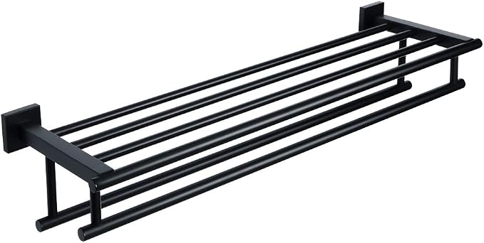 Alise Towel Rack for Bathroom Wall Mount,Double Towel Bars for Bathroom,28 Inch Bathroom Towel Holder Double Towel Bars with Shelf,SUS304 Stainless Steel Towel Hanger for Bathroom Walls,Matte Black | Bathroom Tower Holder Towel Shelf with Double Towel ...