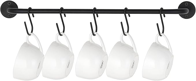 Mkono Wall Mounted Mug Holder, Coffee Cup Hanger Rack with 5 Hooks, 1 Pack | Kitchen Rod, Space Saving, Easy Assembly, Wall & Under Cabinet, Durable Metal, Kitchen Dining Bar Organizer, Multi-Function