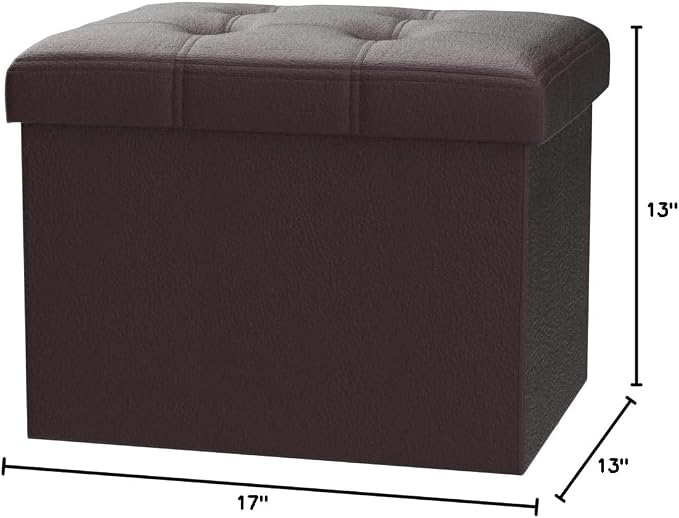 Bsketa Storage Ottoman, Folding Foot Stool with Thicker Foam Padded Seat Small Leather Storage Ottoman Bench Foot Rest for Living Room Foldable Coffee Table 17x13x13in,Brown | Ottoman with Storage, Thicker Foam Padded Seat, Living Room, Dorm, Bedroom, ...