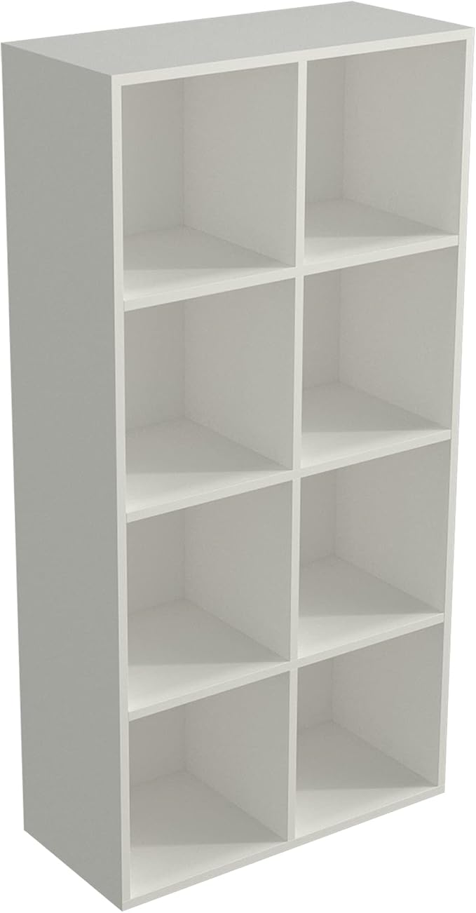 OSCHF 8-Cube Storage Shelf Bookcase, Warm White | Wooden 4-Tier Open Bookshelf, Fits 11×11" Bins, Vertical or Horizontal Use, Full Back Panels, For Home Office