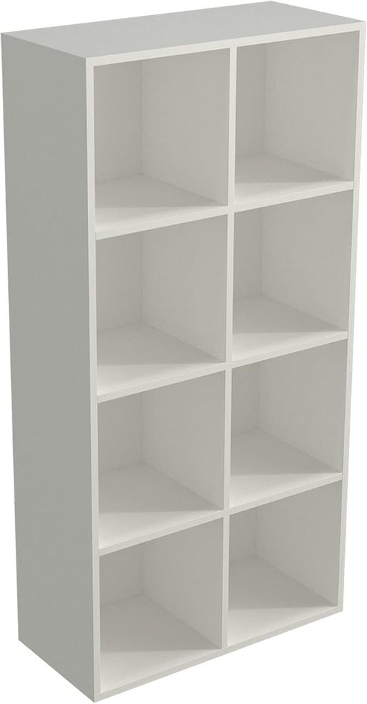 OSCHF 8-Cube Storage Shelf Bookcase, Warm White | Wooden 4-Tier Open Bookshelf, Fits 11×11" Bins, Vertical or Horizontal Use, Full Back Panels, For Home Office