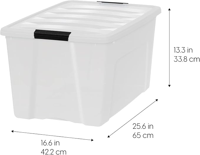 IRIS USA 72 QT Plastic Storage Box with Lid and Latches - 8 Pack - BPA-Free, Discreet Organizing Solution, Durable Nestable Stackable Containers, Secure Pull Handle - Pearl