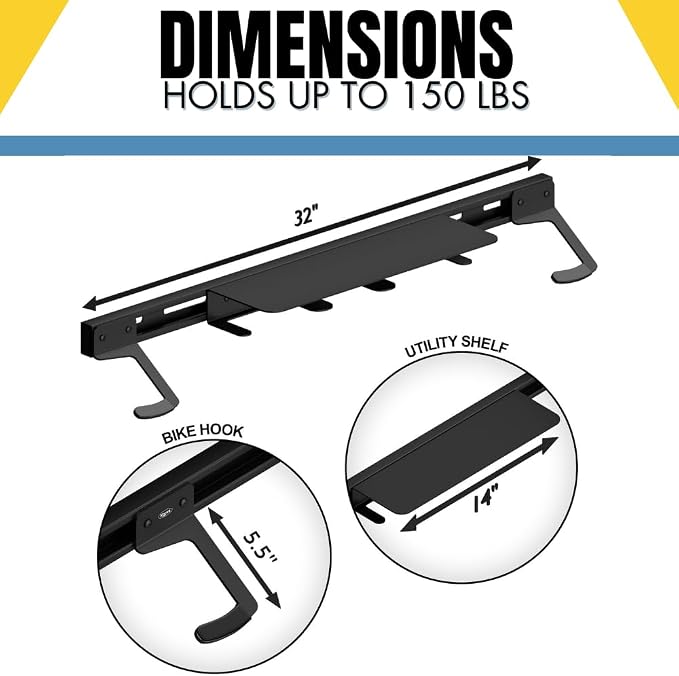 Wall Mount Bike Rack | Steel Bike Mount | Adjustable Hangers | Easy Mount | USA Made