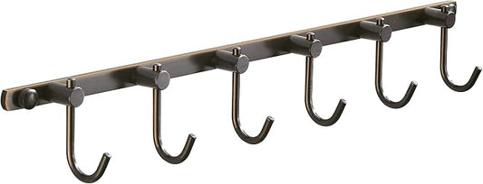 WINCASE Bronze Towel Hooks, Bathroom Rail Hook Rack Wall Mounted, Antique Oil Rubbed Brass Cloth Coat Rack with 6 Hooks Farmhouse
