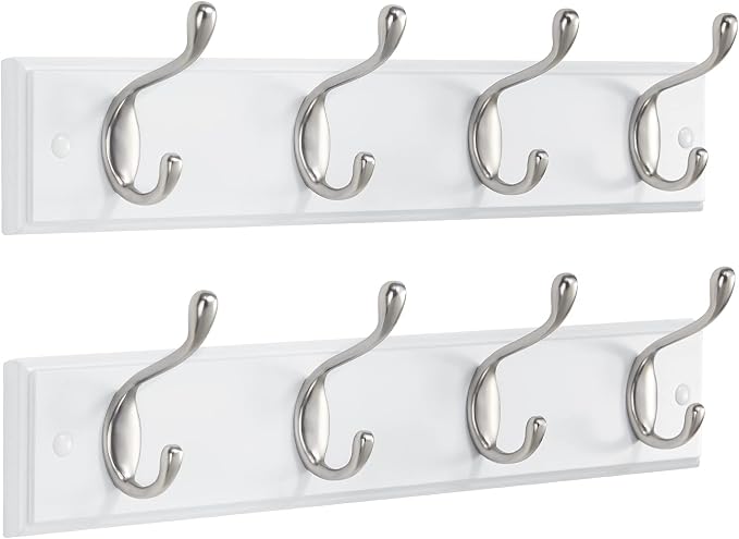 AMADA HOMEFURNISHING Coat Rack Wall Mount 2 Pack, Coat Hooks Wall Hooks Coat Hangers for Wall, Hat Racks Hooks for Hanging Coats Wall Mounted, 15.7" L x 2.8" W x 0.6" H, White