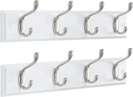 AMADA HOMEFURNISHING Coat Rack Wall Mount 2 Pack, Coat Hooks Wall Hooks Coat Hangers for Wall, Hat Racks Hooks for Hanging Coats Wall Mounted, 15.7" L x 2.8" W x 0.6" H, White