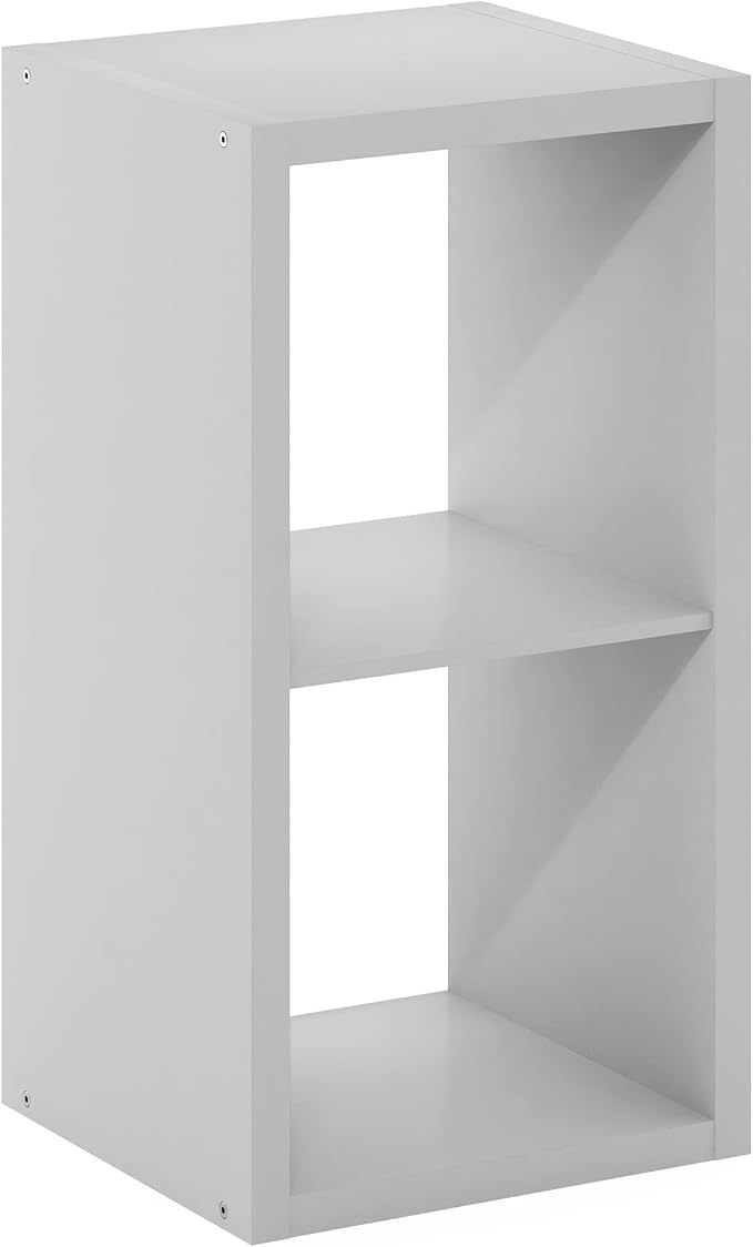 2-Cube Cubicle Bookshelf, Cube Bookcase with Open Back, Reversible Book Shelf, Cube Storage Organizer, 15 x 16 x 30, for Living Room, Home Office, Light Grey