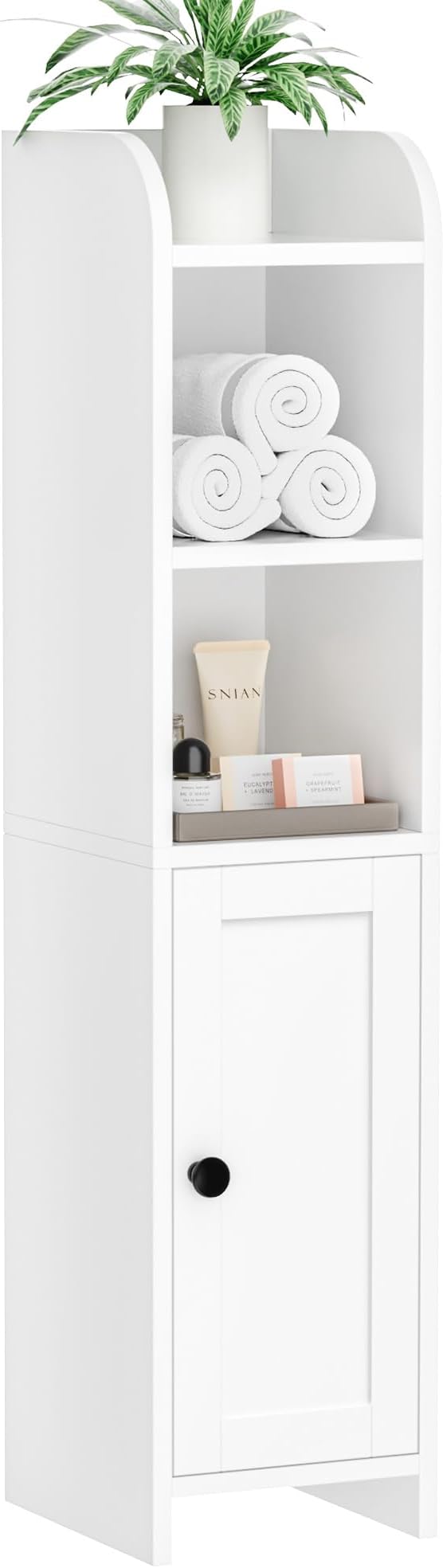 Homhedy Small Bathroom Storage Cabinet, Narrow Toilet Paper Cabinet | Corner Floor Cabinet with Door and Shelves, Slim Bathroom Cabinet for Small Spaces, 7.9" D x 7.1" W x 31" H, White