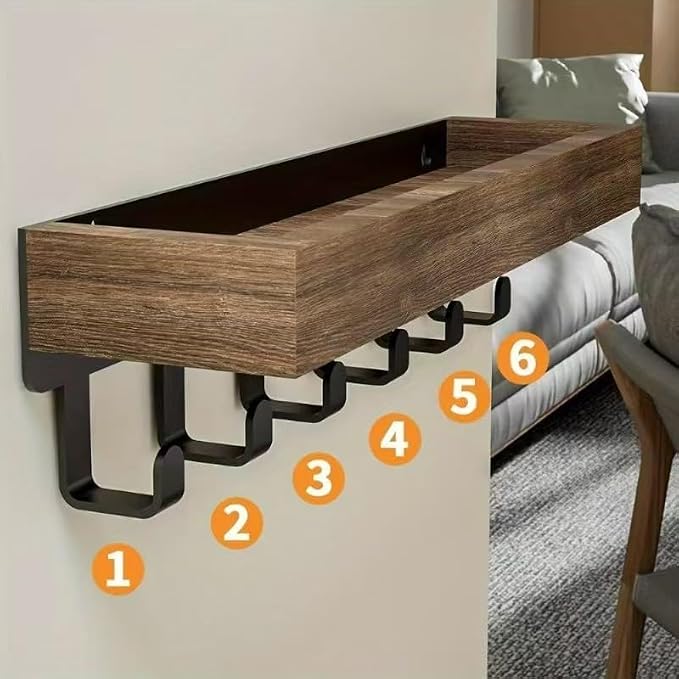 Wall Mount Key Holder with Shelf - Decorative Mail Organizer and Key Hooks for Entryway, Paulownia Wood with Mounting Hardware (9.64”W x 2.36”H x 2.75”L)