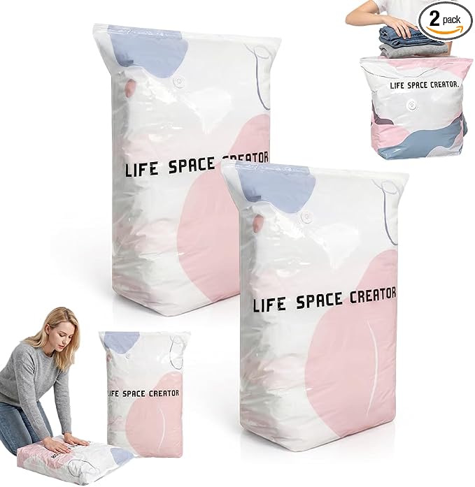 No-Pump Vacuum Storage Bags, Upgraded 3D Vacuum Storage Bags, Portable Large Clothes Compression Bags for Household Use, Convenient Cube Storage Bag for Clothes, Comforters, Blankets (2, 31.5*39.4in)