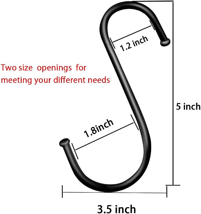 DINGEE 5 inch Extra Large S Hooks for Hanging, 6 Pack Heavy Duty Black S Hooks for Closet,Jeans Plants Jewelry Kitchen Pot Pan Cups Towels Hats