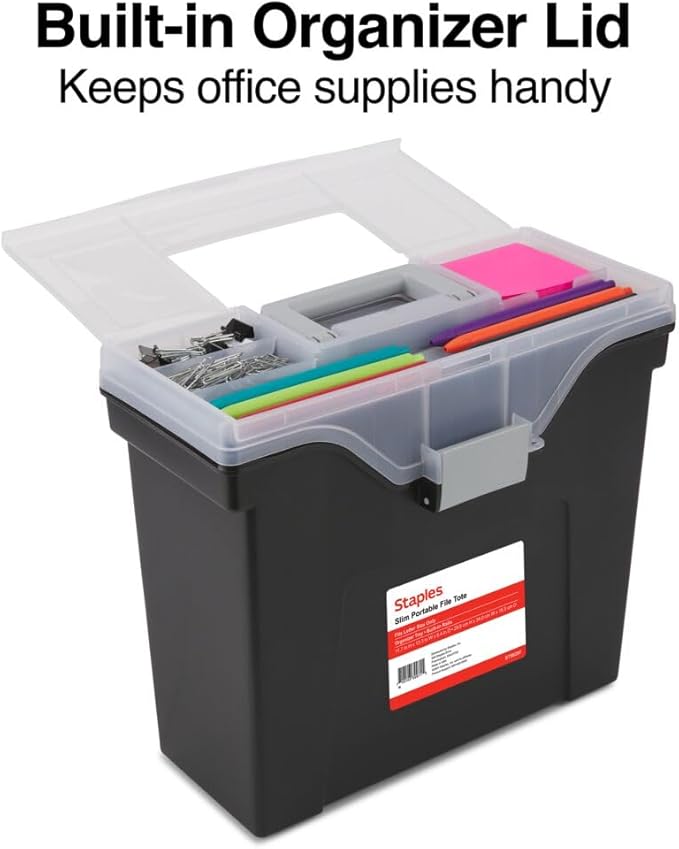 STAPLES Slim Portable File Tote, Letter Size, Black, 5/Carton