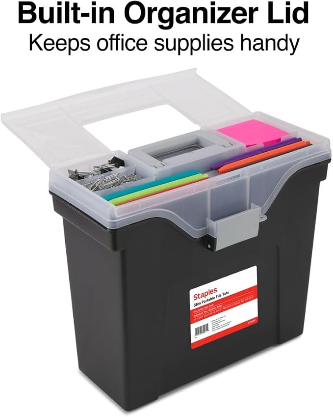 STAPLES Slim Portable File Tote, Letter Size, Black, 2/Pack
