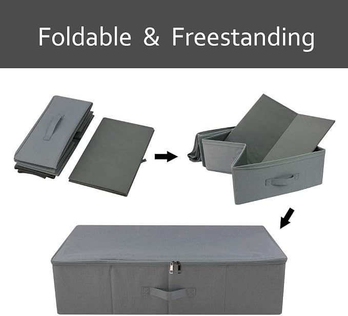 3pcs Closet Clothes Blanket, Duvets Lidded Storage Bins Under Bed Organizer | Underbed wedding dress Storage, Wardrobe shelves organizer box, folding design, stackable, sturdy walls, 3-side zipper lid