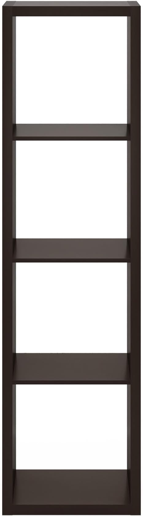 Furinno Cubicle 4-Cube Book Shelf, Extra Thick Vertical Bookshelf, Dark Oak | Horizontally & Vertically Reversible Bookcase with Open Back, 14.6" x 16" x 58",For Living Room, Bedroom, Home Office