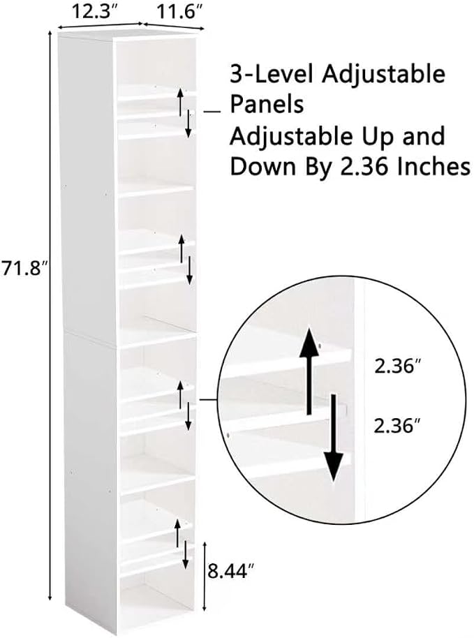8-Cube Storage Organizer Bookcase, White, Tall Narrow Bookshelf for Home Office (White)