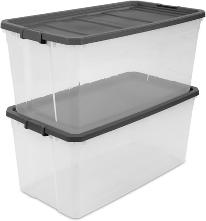 Sterilite 12-Pack Modular Stacker Box, Durable Clear Plastic Storage Bins with Latching Lids, 200 Quart - Stackable Organizing Container Boxes for Closet, Bathroom, and Office