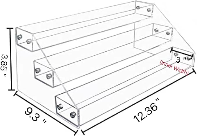PMMASTO Widen Tiered Spice Rack, Seasoning Organizer, Clear Acrylic Vertical Shelves Can Organizer for Countertop, Cabinet, Pantry, Kitchen Organization and Storage - 3 Tier