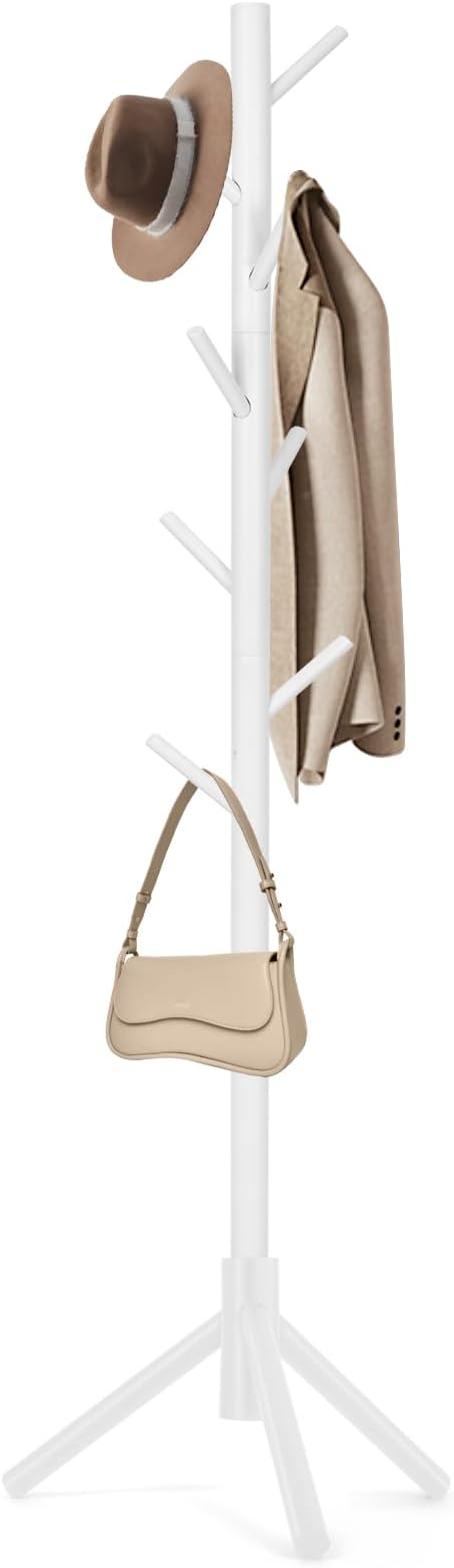 WANGMUXIA Freestanding Coat Rack | Coat Rack with 8 Hooks and 3 Adjustable Size Tree for Bedroom, Hallway, Entrance, Office, for Hats, Coats, Scarves, Handbags