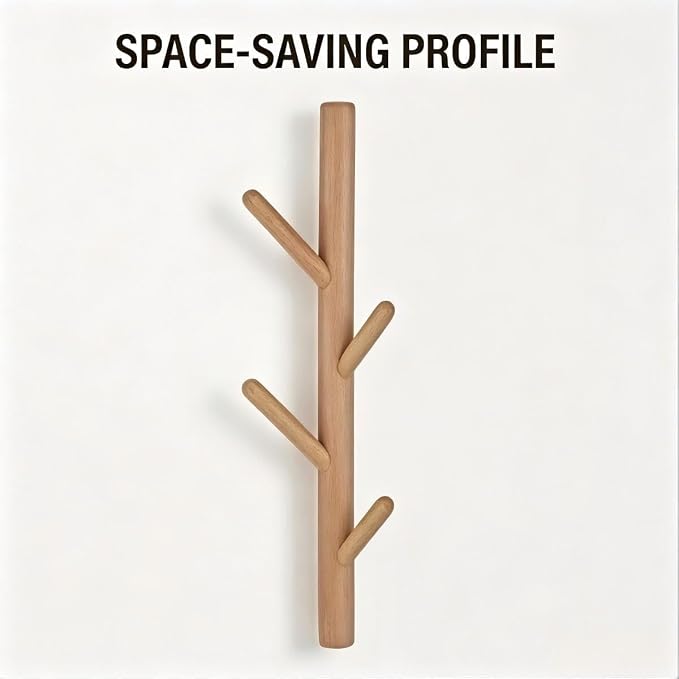 Wooden Wall Mount Coat Rack | Wall Coat Rack, 4 Hooks Tree Branch Coat Rack Wall Mount, Hat Rack for Wall Heavy Duty, Bathroom Towel Rack 2 Pack