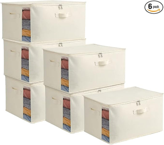 6-Pack Large Canvas Comforter Storage Bags Closet Organizer for Clothes Sweater Clothes Organizer with Dual Zipper Three Carrying Handles for Blanket Closet Storage Container