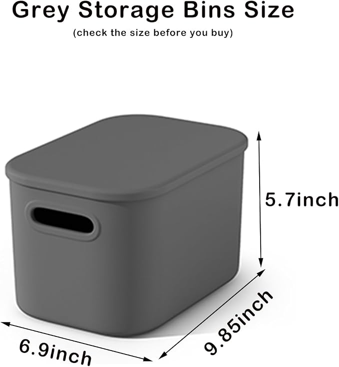 ORGIDOL 6 Pack Grey Storage Bins with Lids Stackable Storage Container for Organizing, Storage Boxes with Handle for Shelves, Cute Organizer Bins for Craft, Snacks, 9.85x6.9x5.7 inch