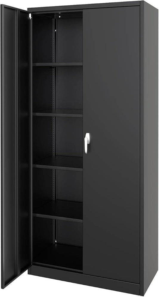 GarveeHome Metal Storage Cabinet with Lock, Steel Tool Cabinet with 4 Adjustable Shelves and 4 Adjustable Feet,Storage Organization for Home, Garage, Office, Shop