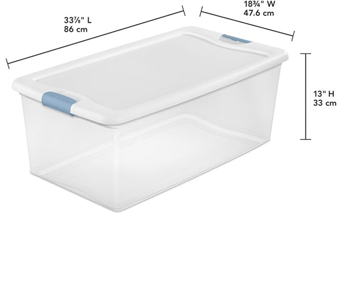 Sterilite Latching Box with Lids for Home and Office, 106 Quart, 12-Pack | Heavy-Duty and Stackable Plastic Containers with Latches for Closet, Cabinet, Bedroom, Bathroom and Dorm Room Organization