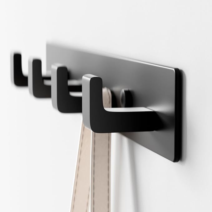 Black Coat Rack Wall Mount - 12.5" Rail with 4 Right-Angle Hooks(2 Pack) | Drill-Mounted Organizer for Coats, Hats, Bags in Entryway, Bathroom, Bedroom