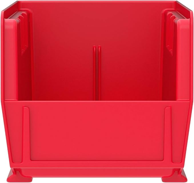 Akro-Mils 30230 AkroBins Plastic Storage Bins, 11"x5"x5", Red, 12-Pack | Space-Saving Stackable Bins for Garage, Pantry, Craft Organization