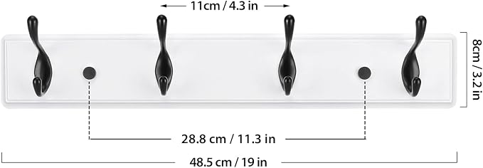 Badiano Wooden Coat Rack, Wall-Mounted Organizer for Closet, Entryway, Hallway, Foyer, Bedroom, Heavy Duty Double Hooks for Hanging Towels, Bags, Hats, Jackets, Key (WhiteBlack, 4 Hooks)