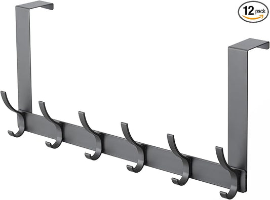 Over The Door Hooks,Door Hanger Hooks for Hanging (Gray, Fit 1-3/4" Doors) | Sturdy Door Hanger,Towel Racks for Bathroom with 12 Coat Hook,Coat Rack,Large Over The Door for Bathroom,Bedroom,Kitchen ﻿