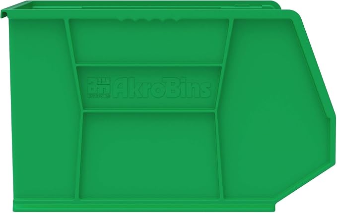Akro-Mils 30270 AkroBins Plastic Storage Bins, 18"x16"x11", Green, 3-Pack | Space-Saving Stackable Bins for Garage, Pantry, Craft Organization