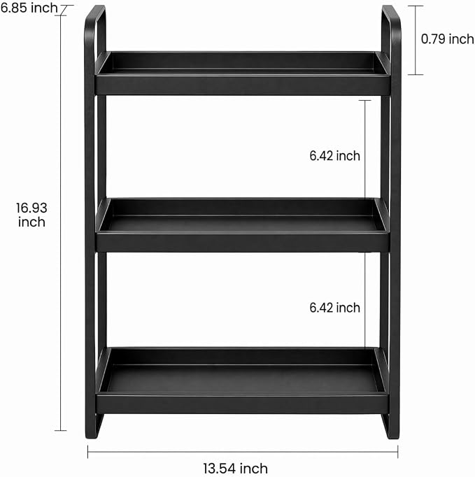 Bathroom Counter Organizer with Basket, Bathroom Organizers and Storage,Skincare Organizers for Vanity,Storage Organizers for Bathroom, Kitchen, Dresser (3-Tier Black Wood Rack)