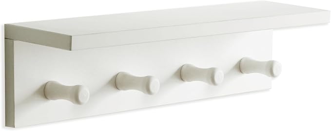 Entrance Coat Rack ，Coat Hooks, Wall-Mounted Wooden Hook Rack, Wall-Mounted Shelves are Very Suitable (White Color Finish—A-1)