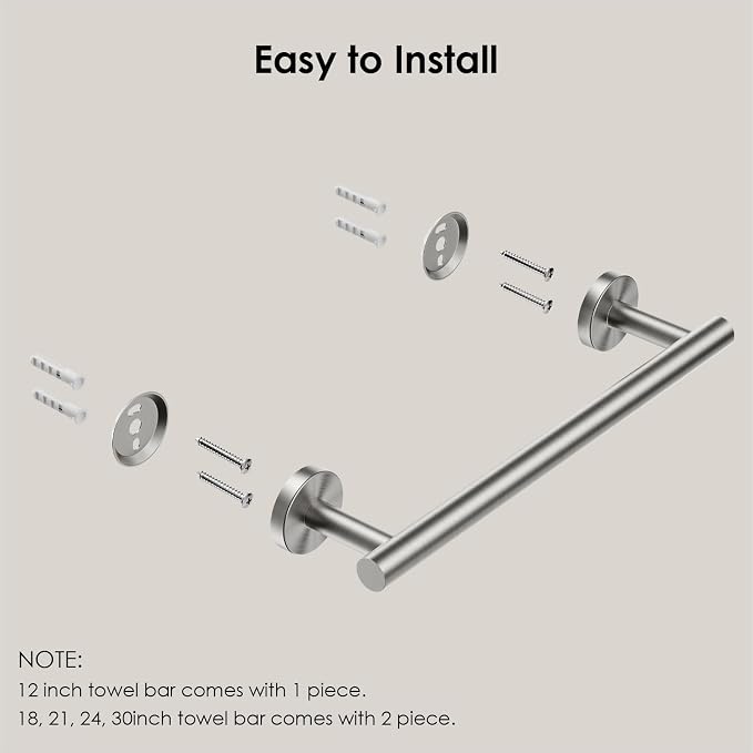 FORIOUS Towel Bar 12" Towel Racks for Bathroom Wall Mounted Brushed Nickel | Total Length 14 Inch, Rustproof, Stainless Steel Towel Holder, Wall Mounted for Bathroom Bedroom, Heavy Duty, Space Saving