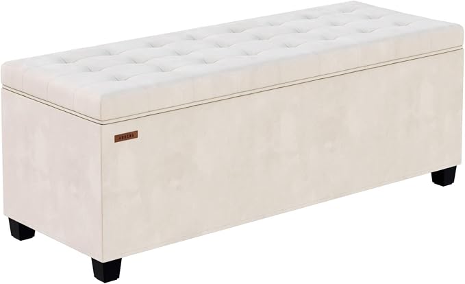 ABHENG Velvet Storage ottoman bench with legs,43.5”W x 15.7”D x 15.7”H,metal frame end of bed bench hold up to 770 LB,Large Storage Chest hold up to 770 LB,White UASND623W