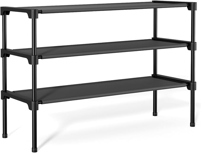 32.3" Widening Design Shoe Rack for Closet 16 Pairs Small Spaces Non-Woven 3 Tier Shoe Organizer Stackable Metal Shoe Shelf for Entryway, Bedroom