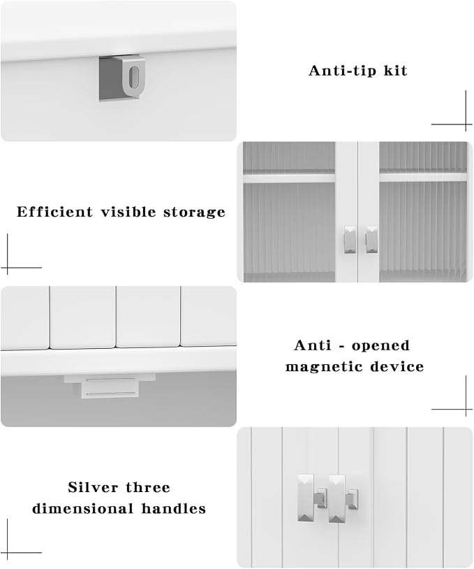 Akxomel 53.1" H Tall Bathroom Storage Cabinet, Bathroom Floor Cabinet with 6 Doors and Adjustable Shlef, Linen Cabinet, Pantry Cabinet for Living Room, Kitchen, Entryway, White
