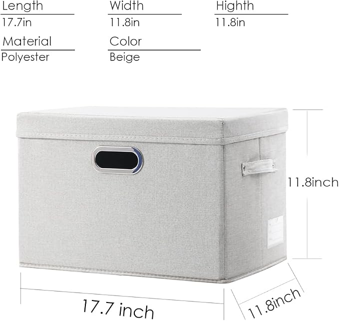 PRANDOM Large Collapsible Storage Containers with Lids [5-Pack] Fabric Foldable Storage Bins Boxes Organizer Baskets Cube with Cover for Home Bedroom Closet Office Beige(17.3x11.8x11.8)