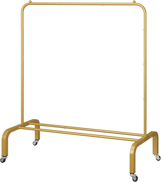 Metal Clothing Rack with Wheels 43.3 Inches Rolling Clothes Garment Coat Rack with Bottom Shelf Clothing Rack for Hanging Clothes Coats Skirts Shirts Sweaters Gold